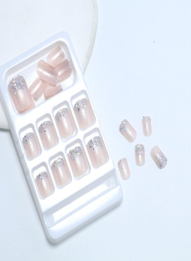 OCOUYVD Glitter Press on Nails Short Square Fake Nails Mixed Color Sparkle False Nails with Bling Designs Acrylic Nails Gloss Artificial Nails for Women Girls - Image 3